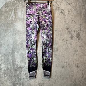 Lululemon Wunder Under High Rise Leggings Size 6 Purple Silver‎ Black 28” Inseam